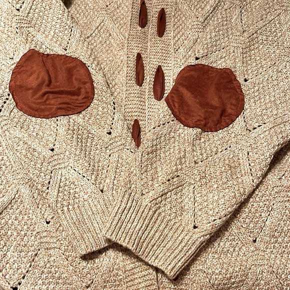 NWT Women's Long Chunky Cardigan Front Knit Sweater Suede Elbow Patch Sleeve 2X - Picture 6 of 6